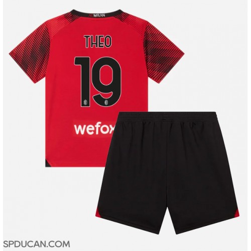 Dječji Nogometni Dres AC Milan Theo Hernandez #19 Domaci 2023-24 Kratak Rukav (+ Kratke hlače)